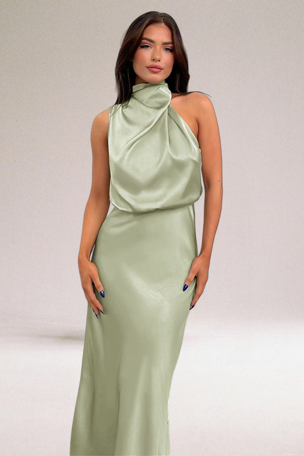 Women's Elegant Satin Halter Neck Dress