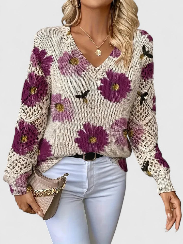 Women's Elegant Sweater with Floral Pattern