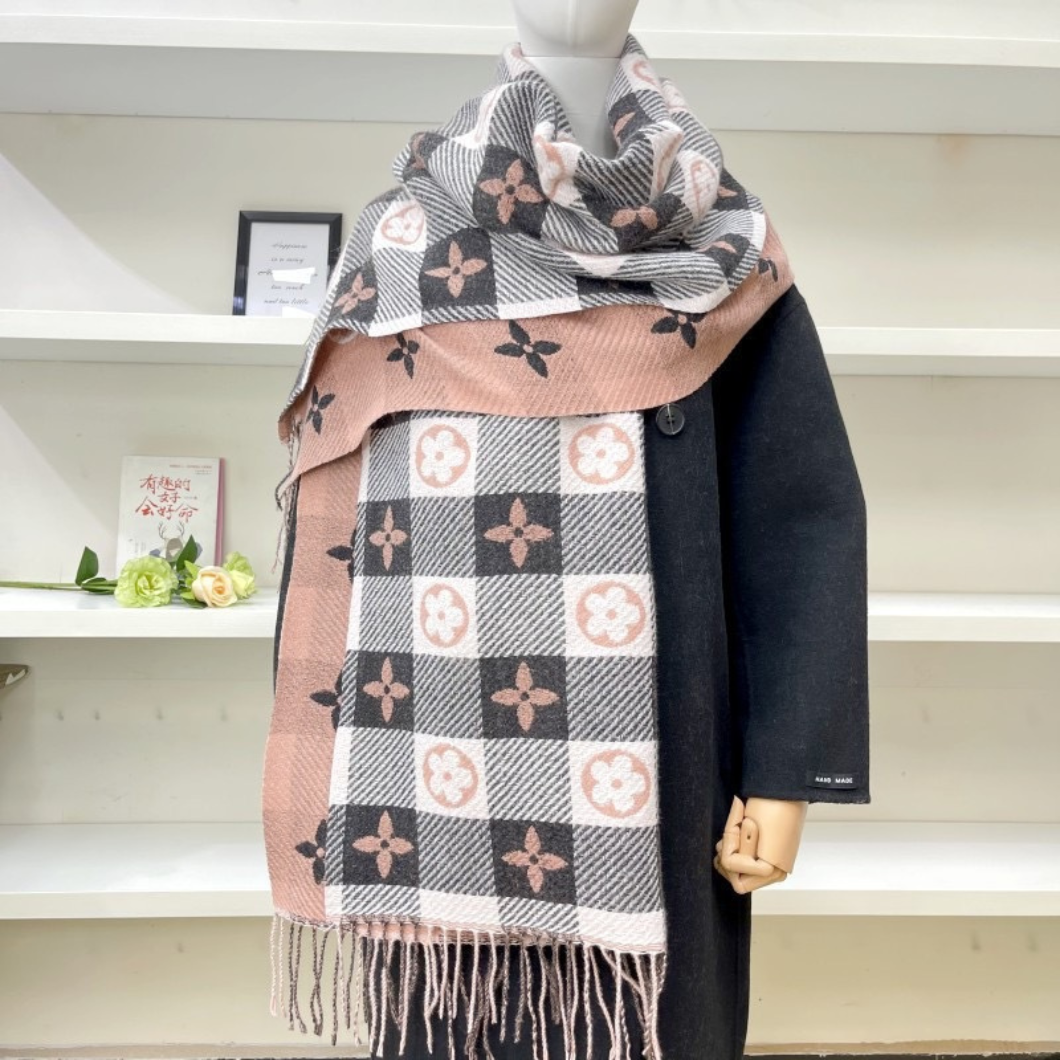 Women's Comfy Warm Plaid Double Side Tassel Scarf