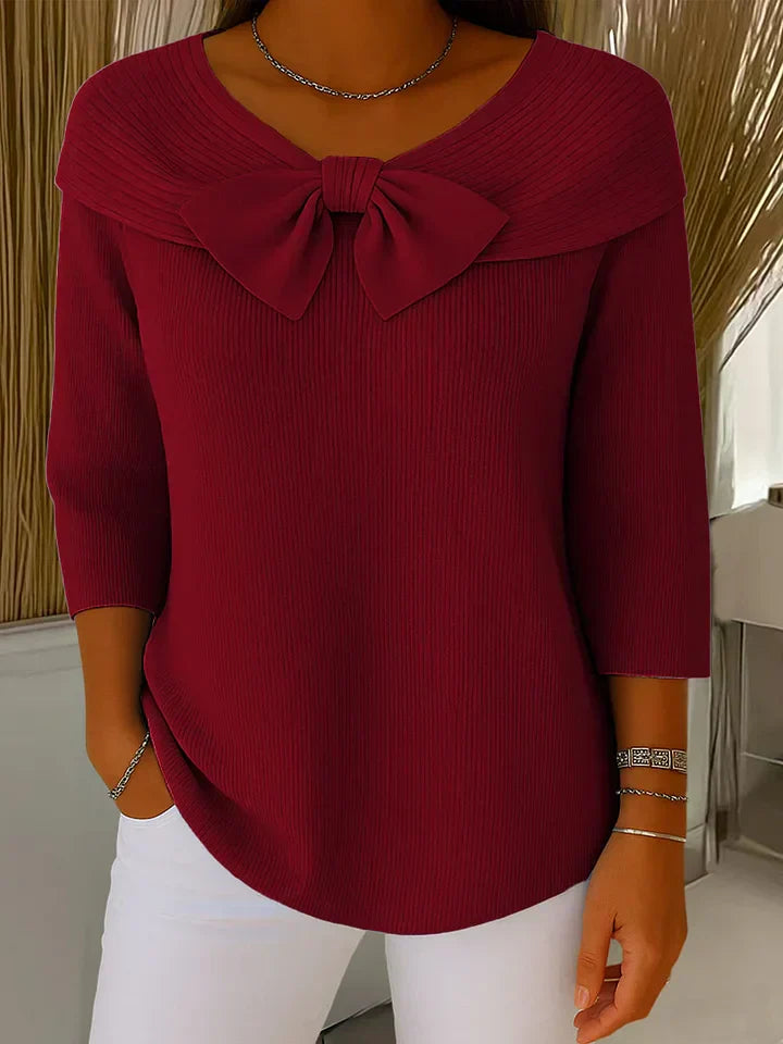 Women's Sweater with Bow and Round Neckline