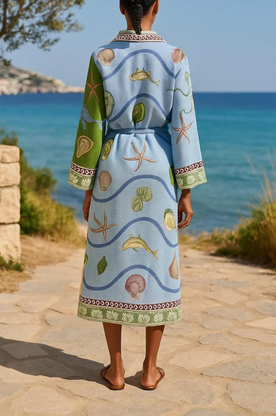Women's Belted Printed Midi Shirt Dress