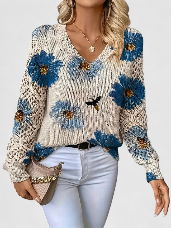 Women's Elegant Sweater with Floral Pattern