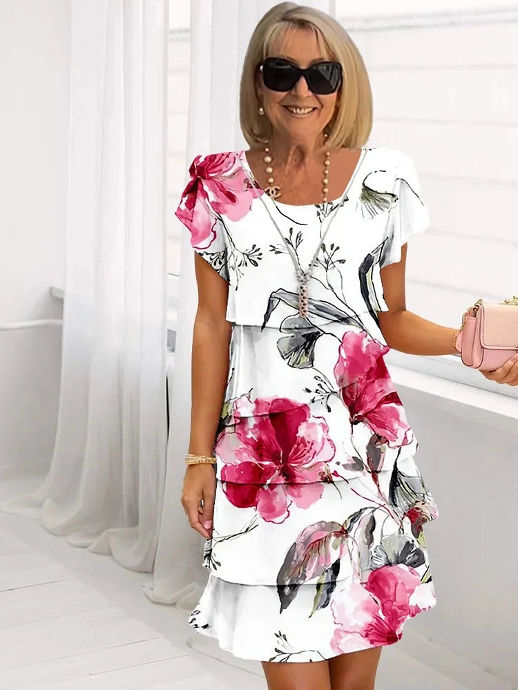 Women's Ruffled Floral Pleated Dress