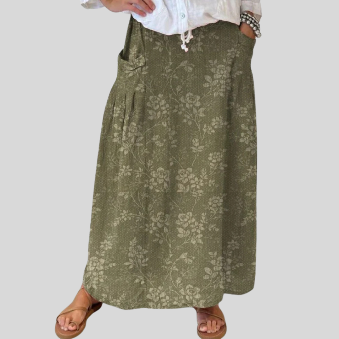 Women's Vintage Floral Elastic waistband Pocket Skirt