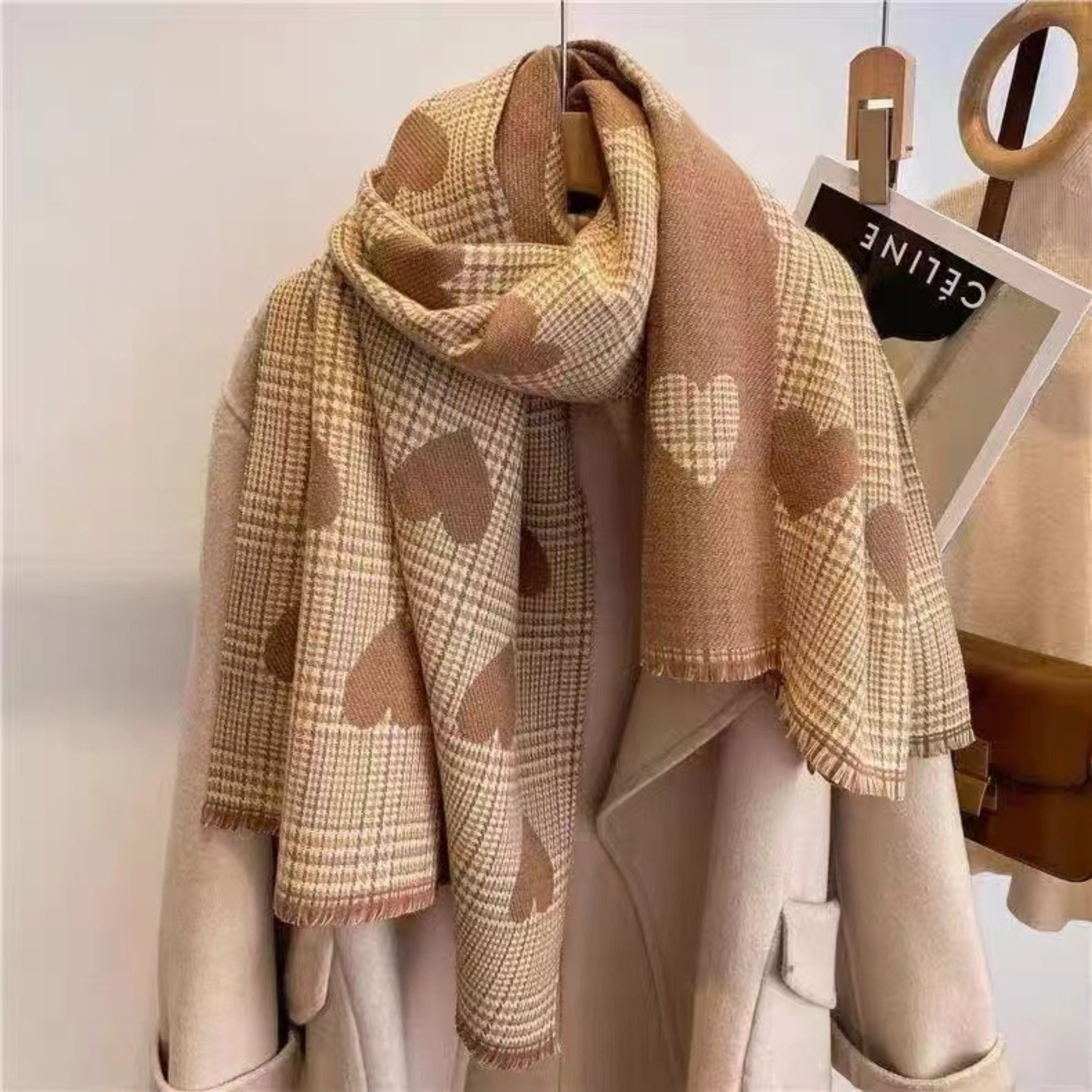 Women's Comfy Warm Plaid Double Side Tassel Scarf