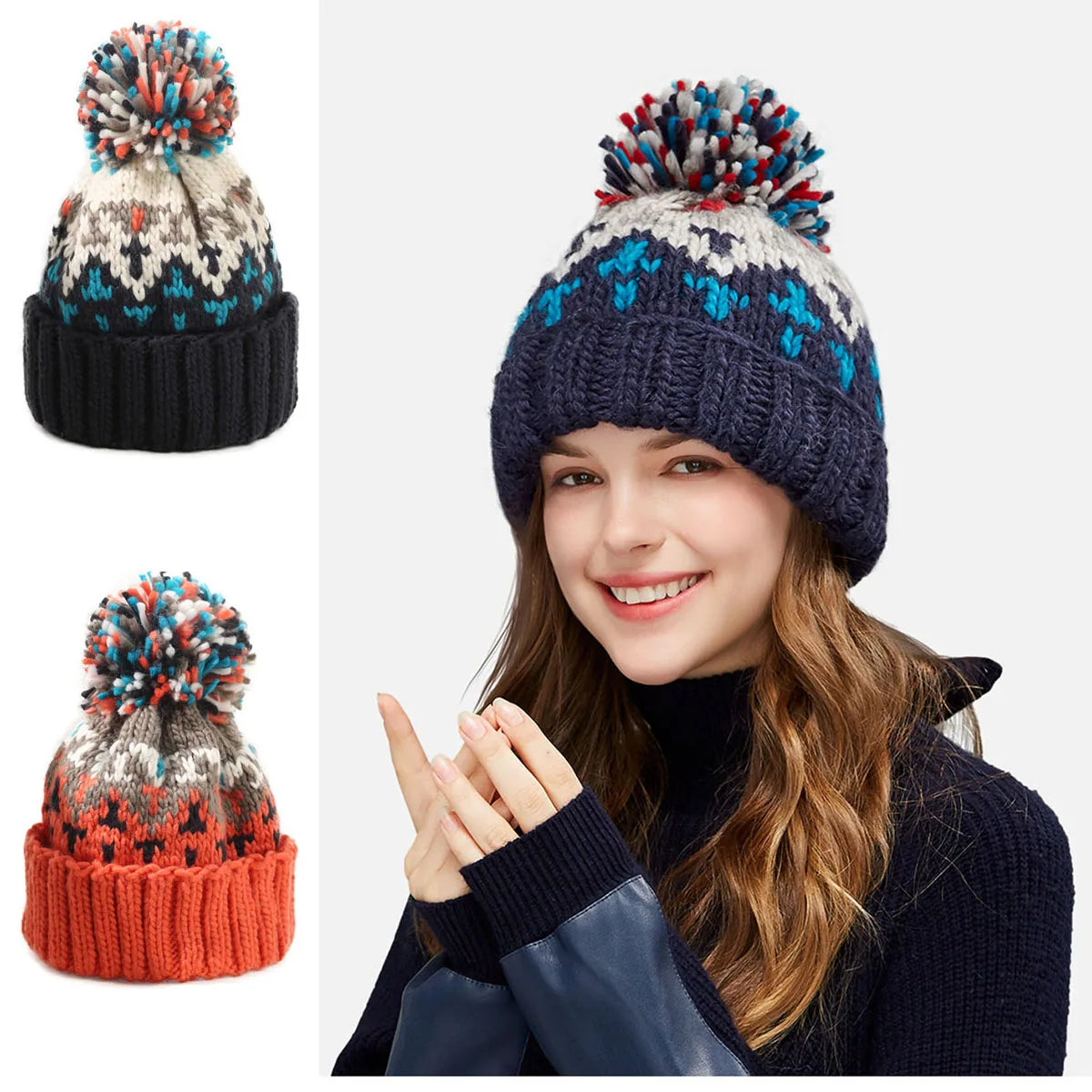 Women's Cozy Snowflake Pom Beanie