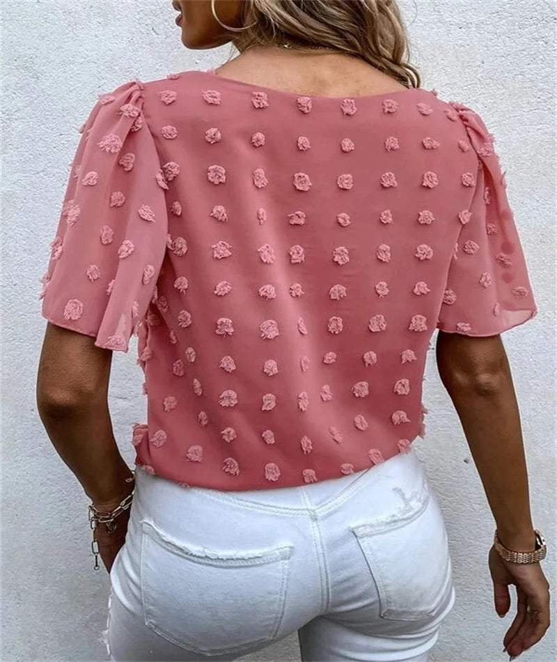 Women's Feminine Blouse with 3D Floral Details