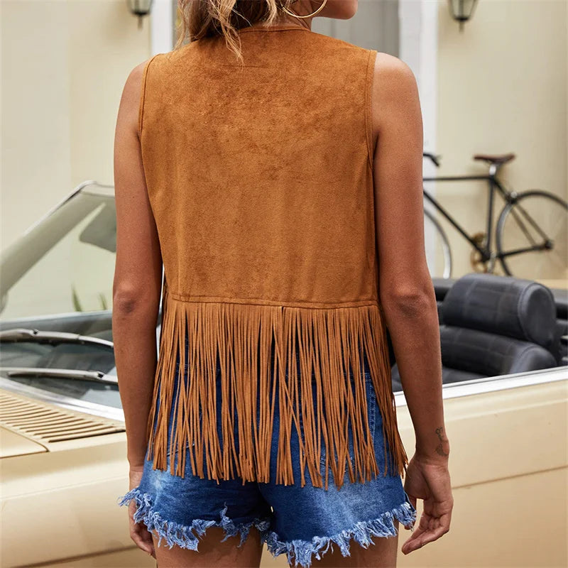Women's Vintage Fringe Suede Vest