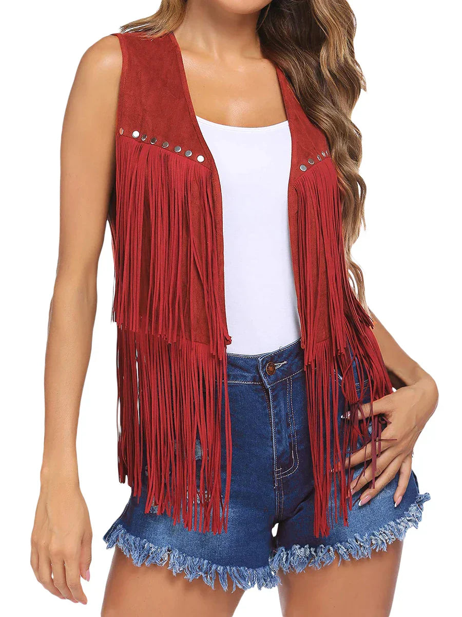 Women's Vintage Fringe Suede Vest