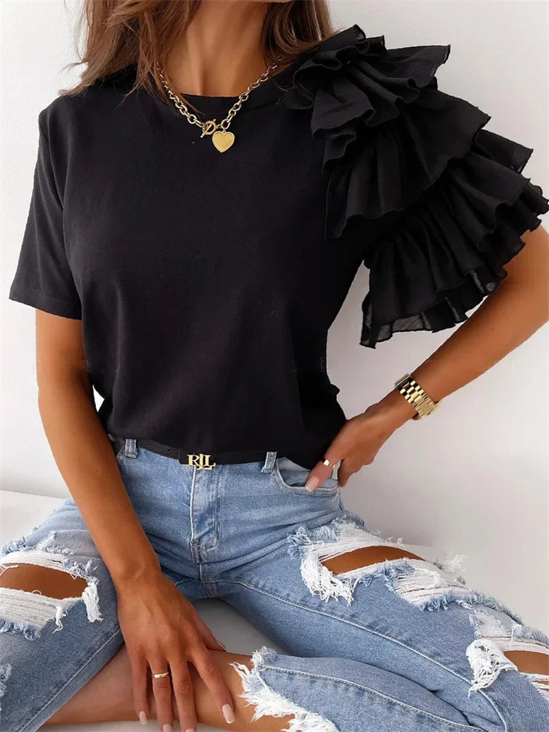 Women's Chic Top with Bold Ruffle Sleeves
