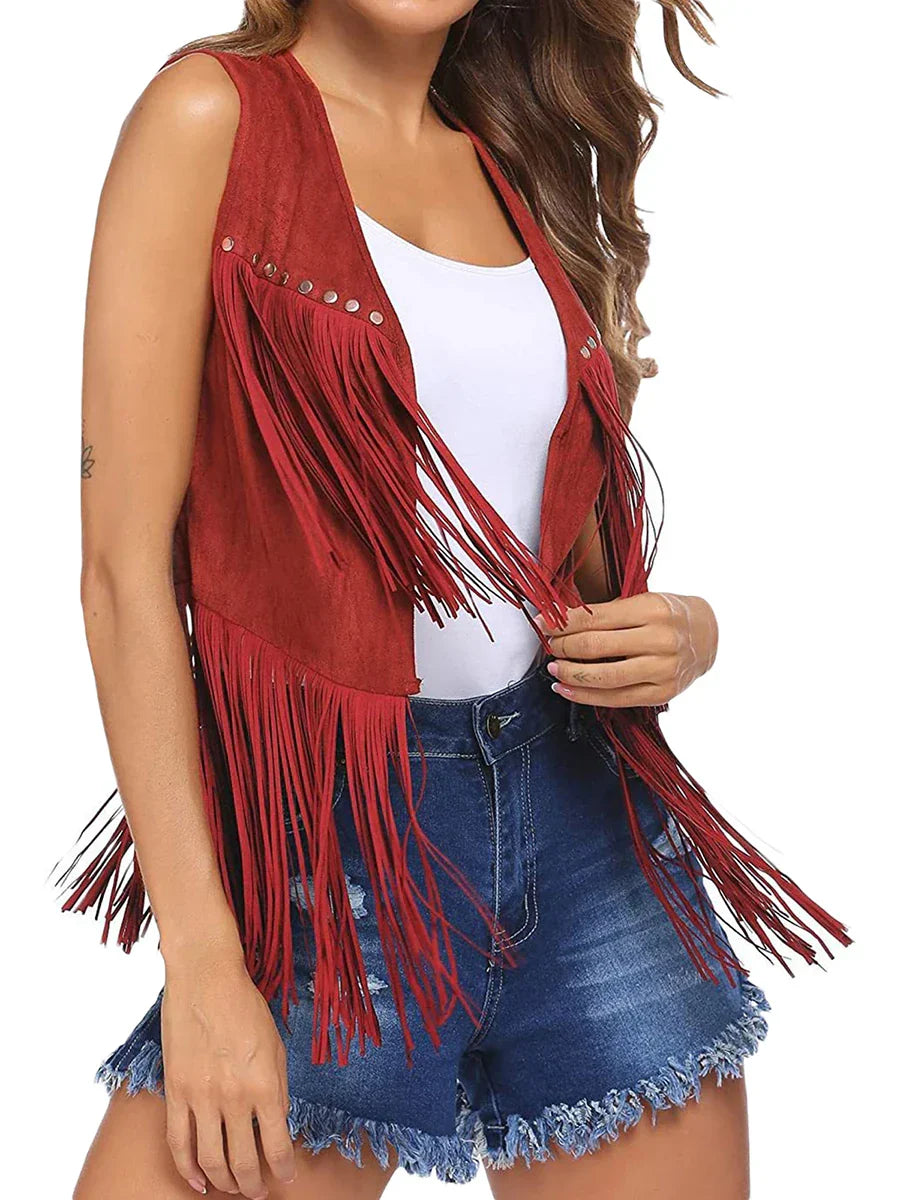 Women's Vintage Fringe Suede Vest