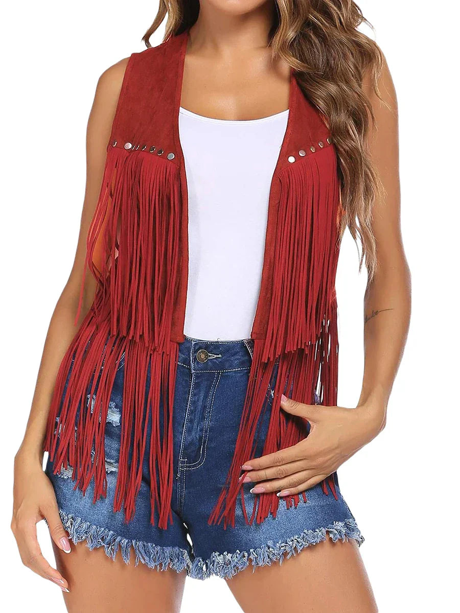 Women's Vintage Fringe Suede Vest