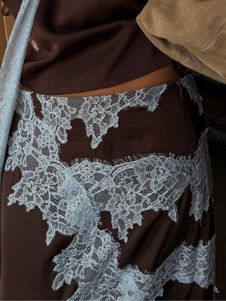 Women's Elegant Lace Panel Top & Skirt Set