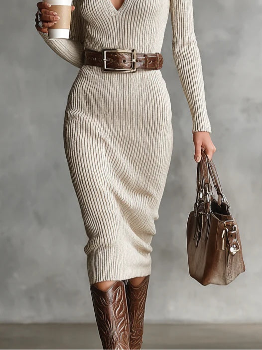 Women's Chic Belted Fitted Dress
