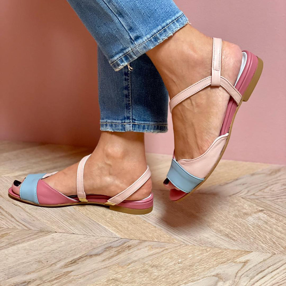 Women's Asymmetrical Pink Color Block Sandals
