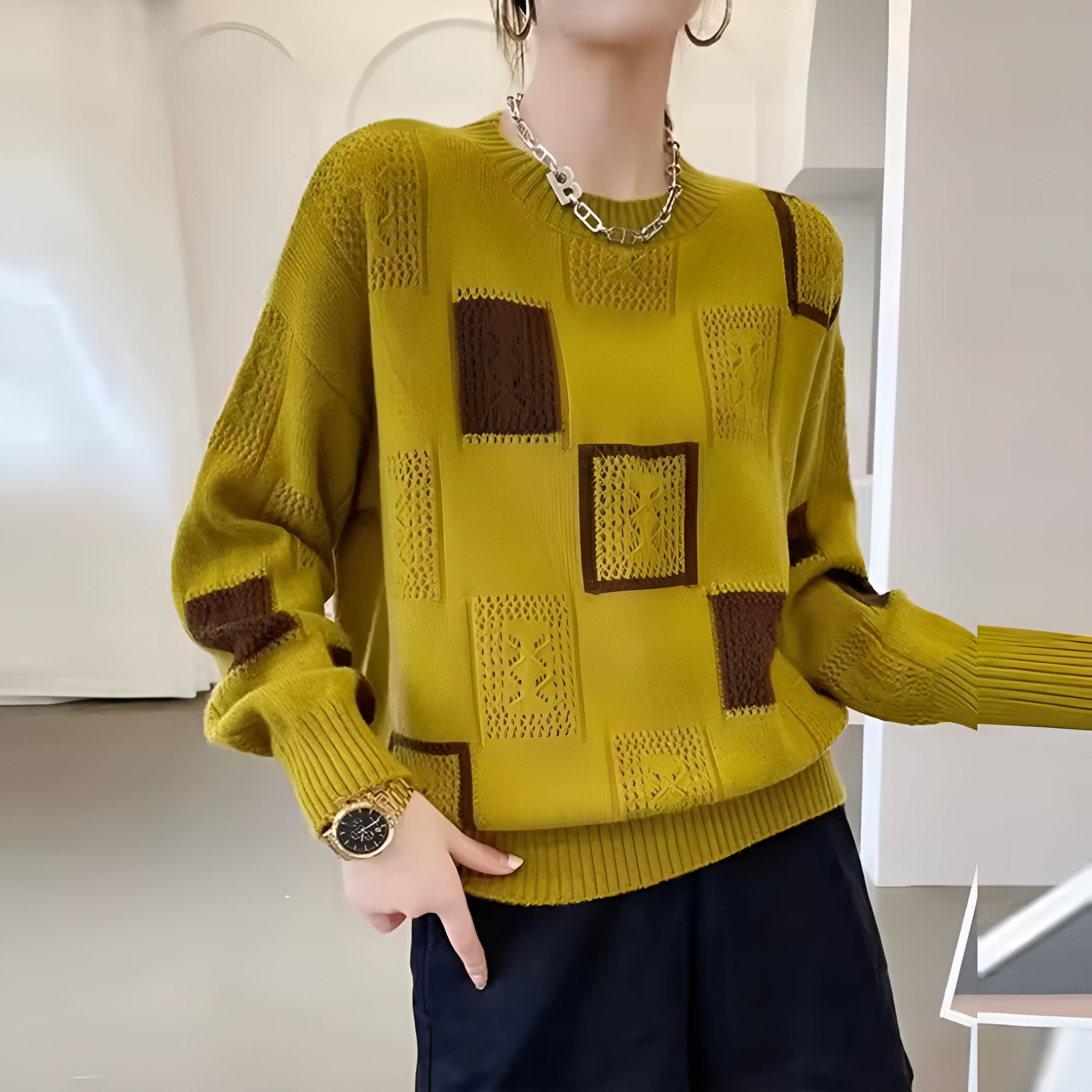 Women's Elegant Squares Sweater