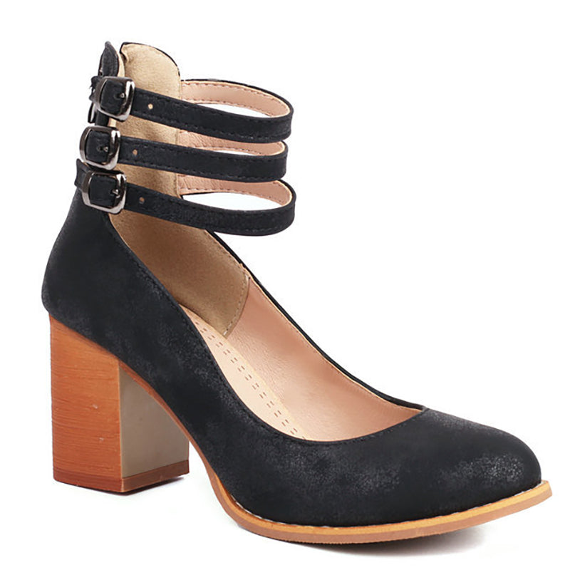 Women's Smooth Sandals with Ankle Strap and Thick Heel