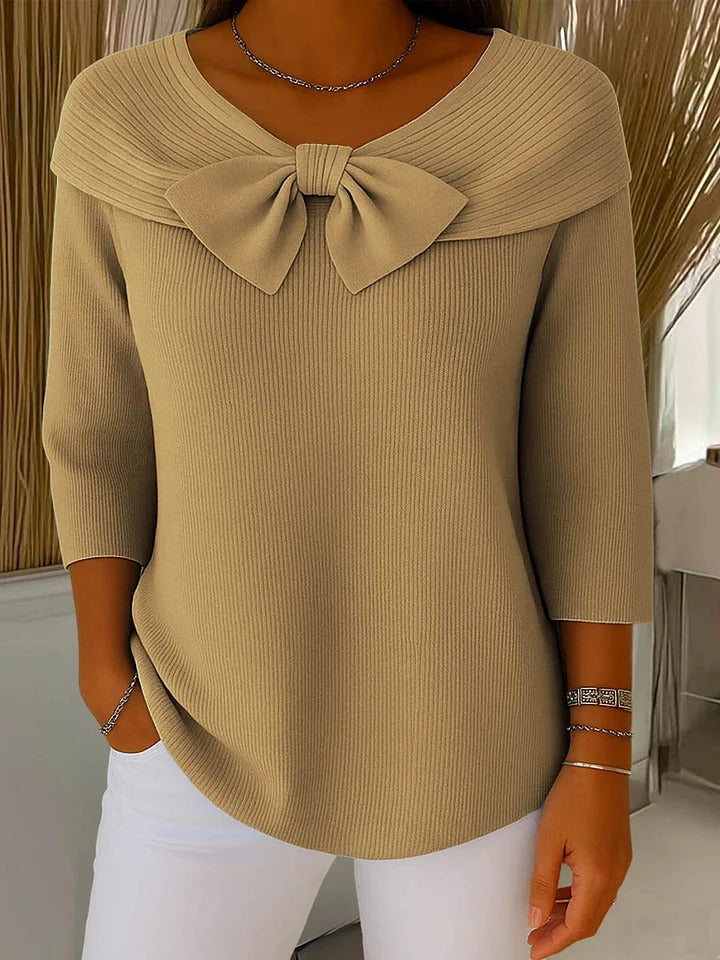 Women's Sweater with Bow and Round Neckline