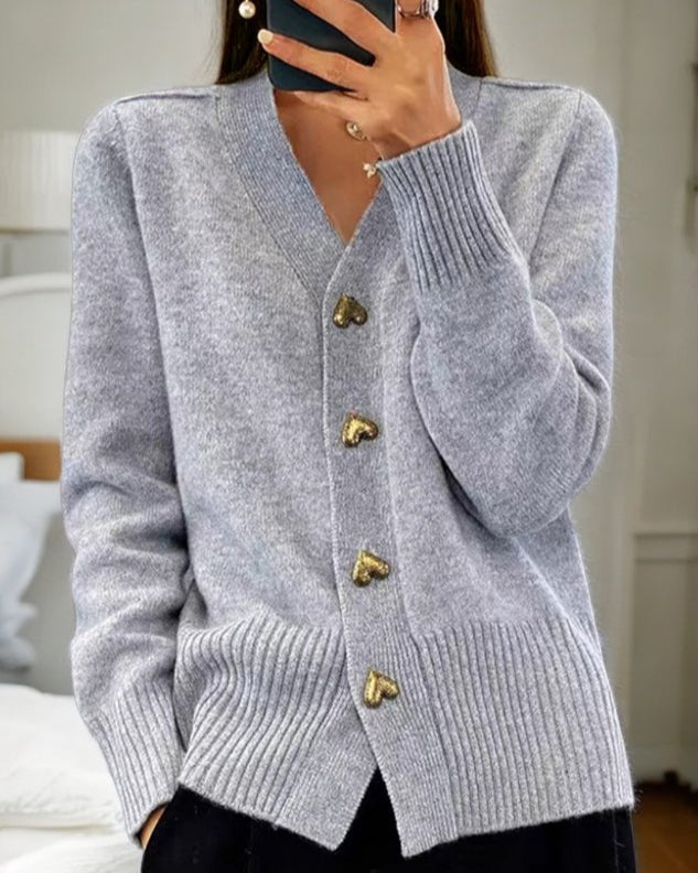 Women's Elegant Cardigan with Heart Buttons