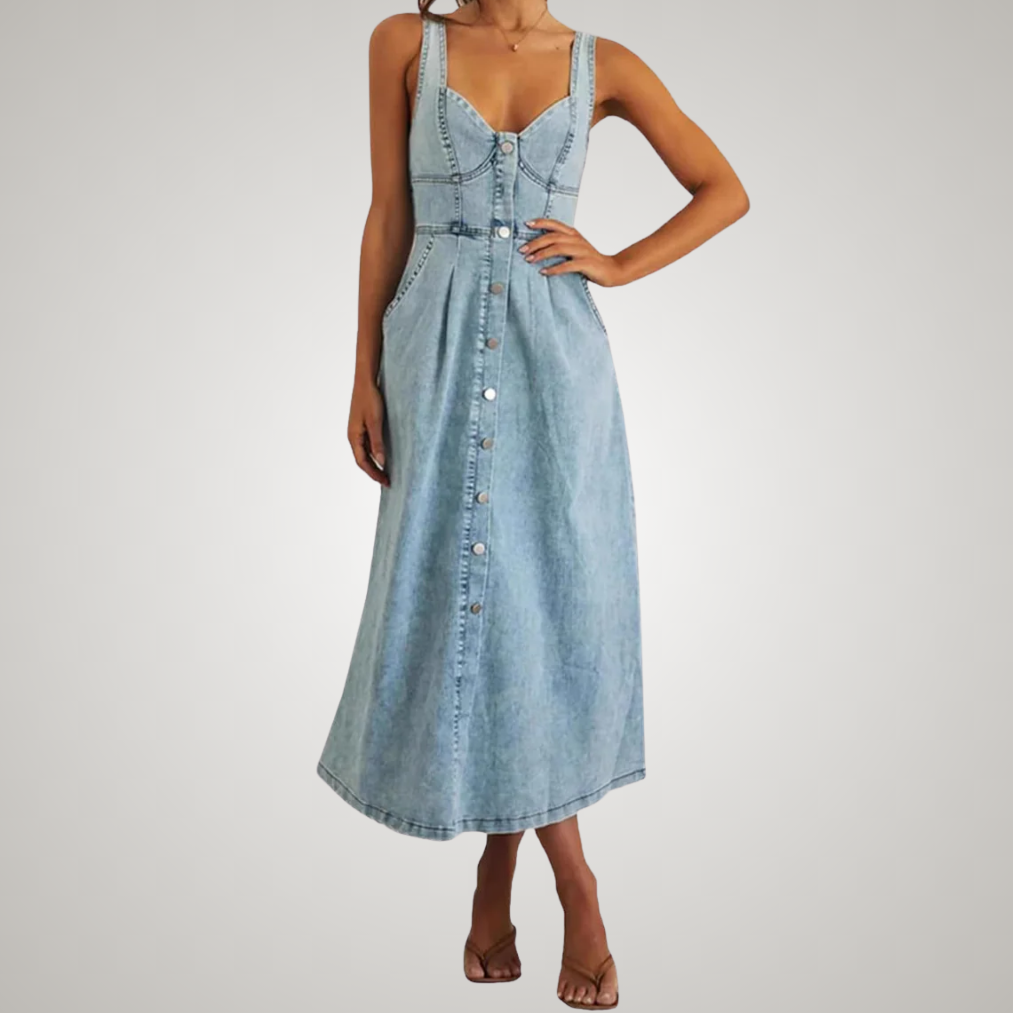 Women's Classic Sleeveless Button-Front Denim Dress