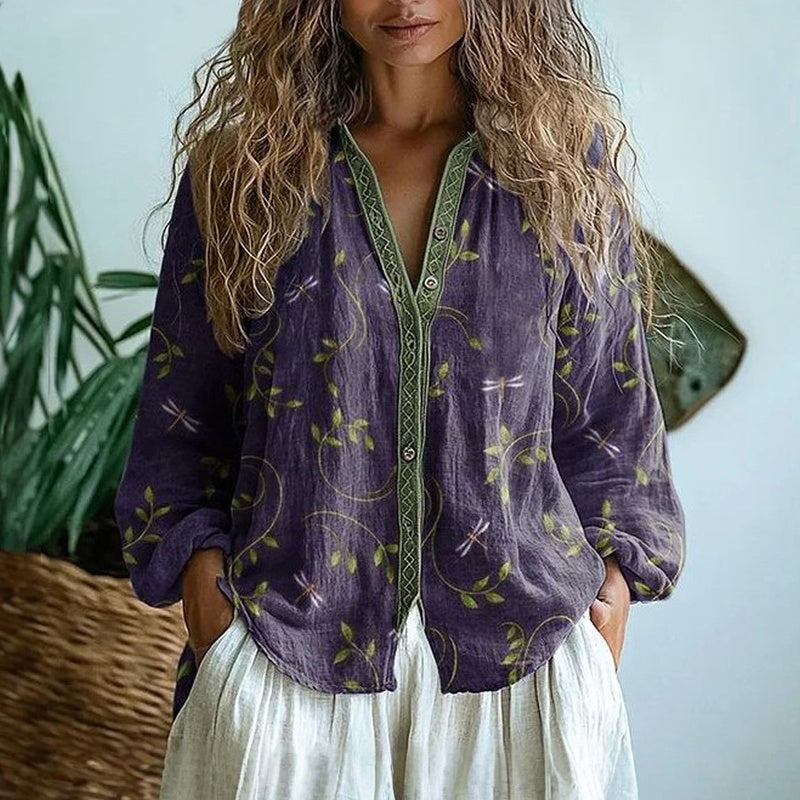 Women's Relaxed Blouse with Nature Print