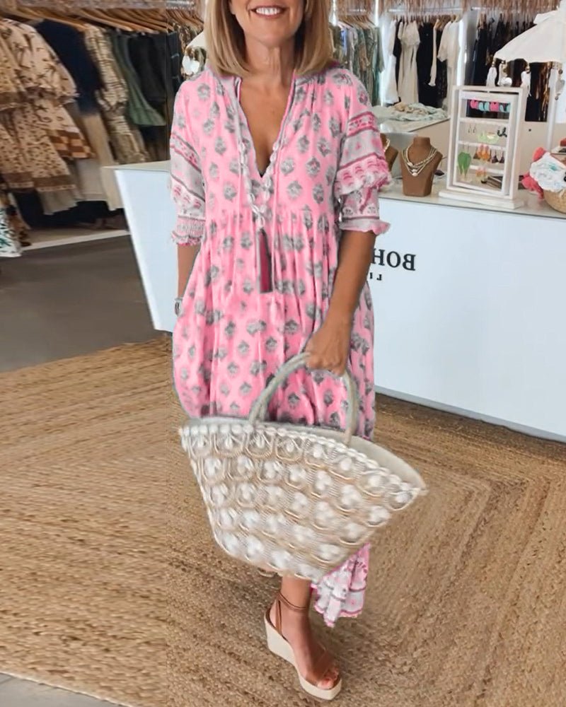 Women's Boho Midi Tassel Dress
