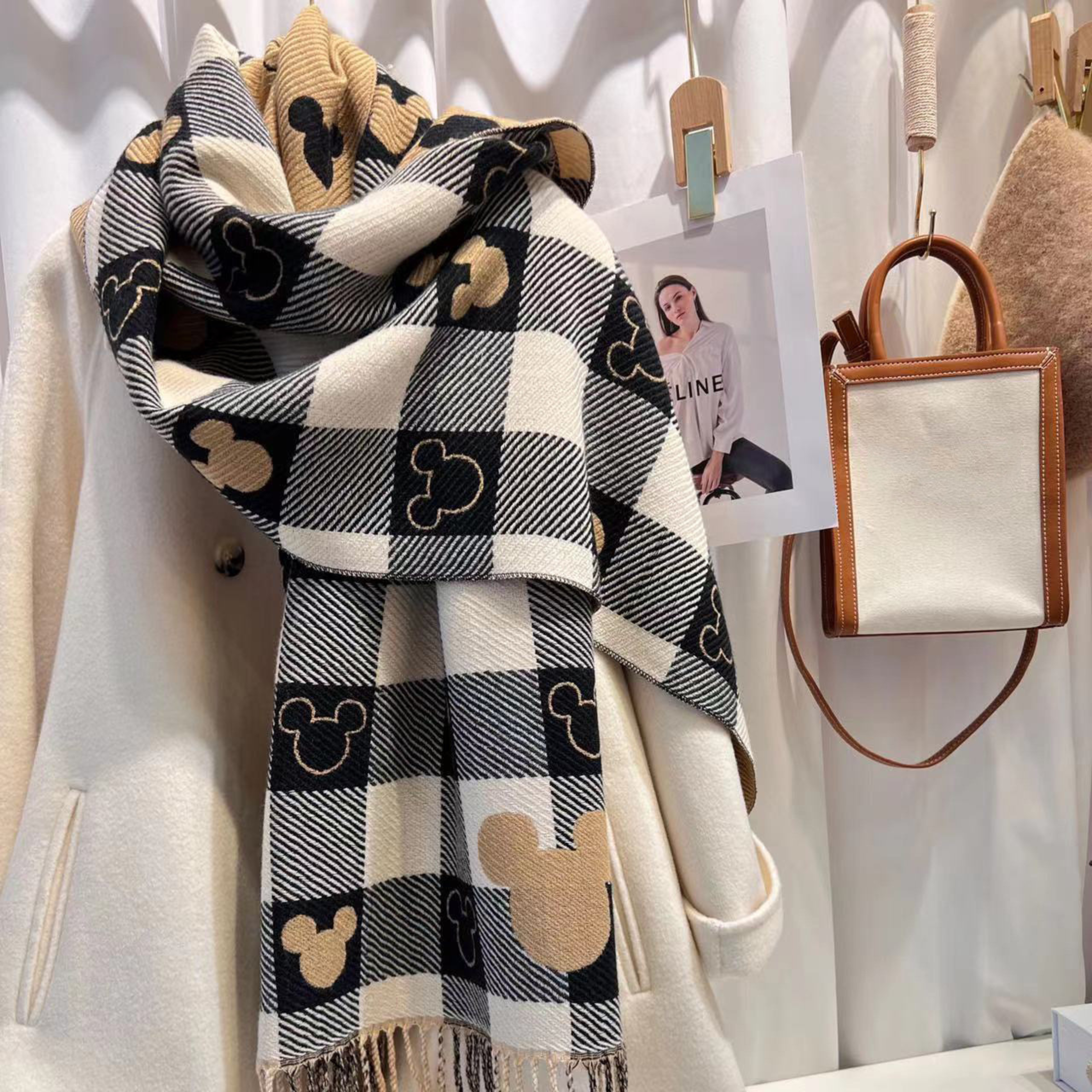 Women's Comfy Warm Plaid Double Side Tassel Scarf