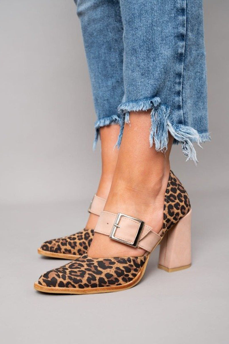 Women's Leopard Suede Sandals with Stable Heel