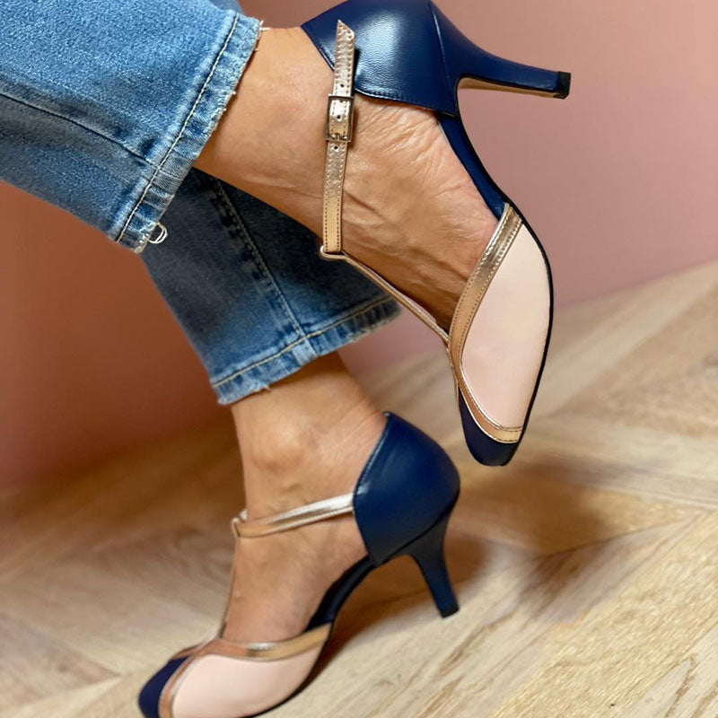 Women's Colorful T-Strap Pumps with Round Toe