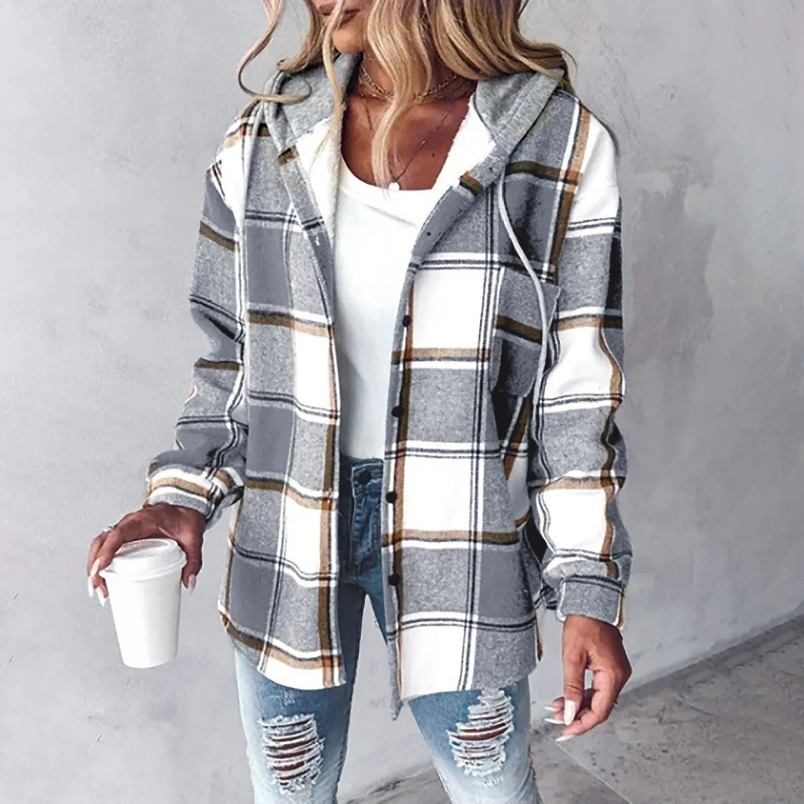 Women's Checkered Lined Cardigan Women