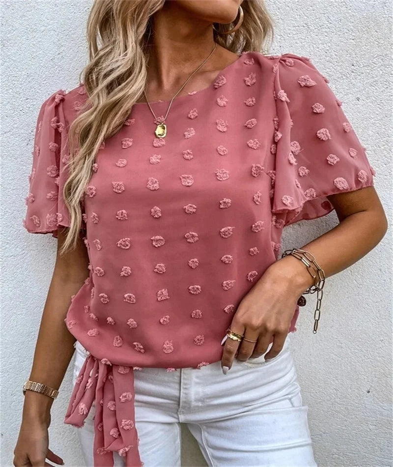 Women's Feminine Blouse with 3D Floral Details