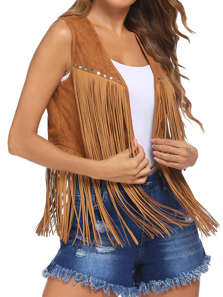 Women's Vintage Fringe Suede Vest