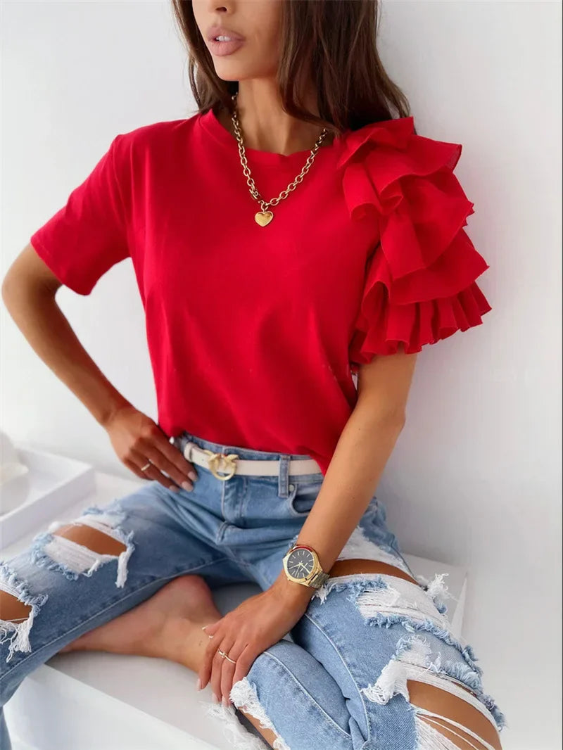 Women's Chic Top with Bold Ruffle Sleeves