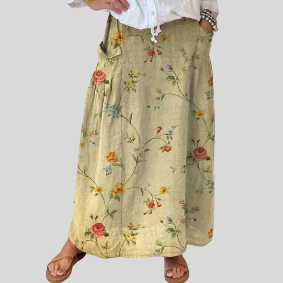 Women's Retro Elegant Floral Art Elastic waistband Pocket Skirt