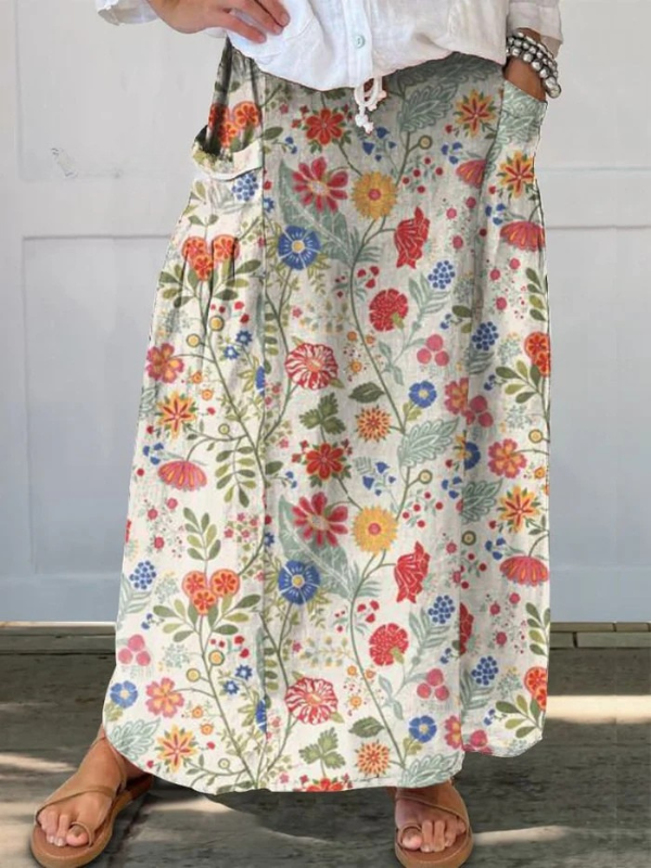 Women's Floral  Print Elastic waistband Pocket Skirt