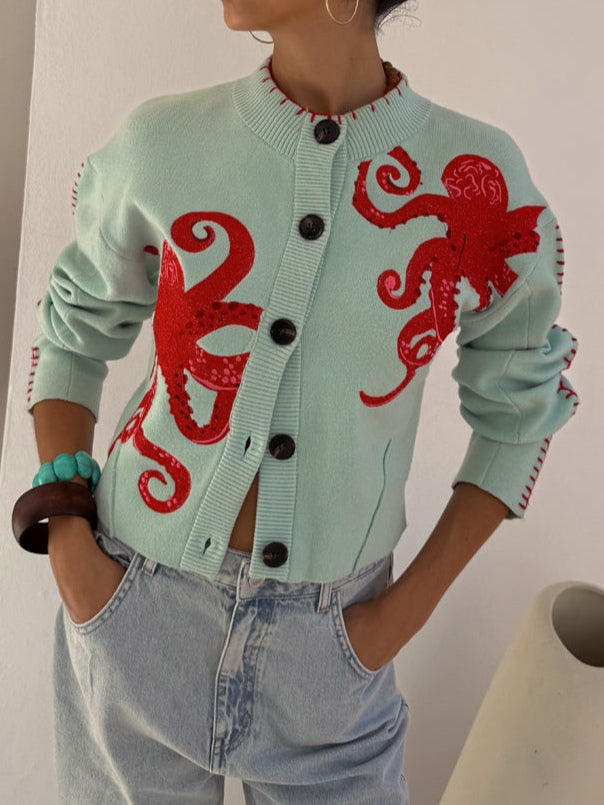 Women's Fun Octopus Pattern Cardigan
