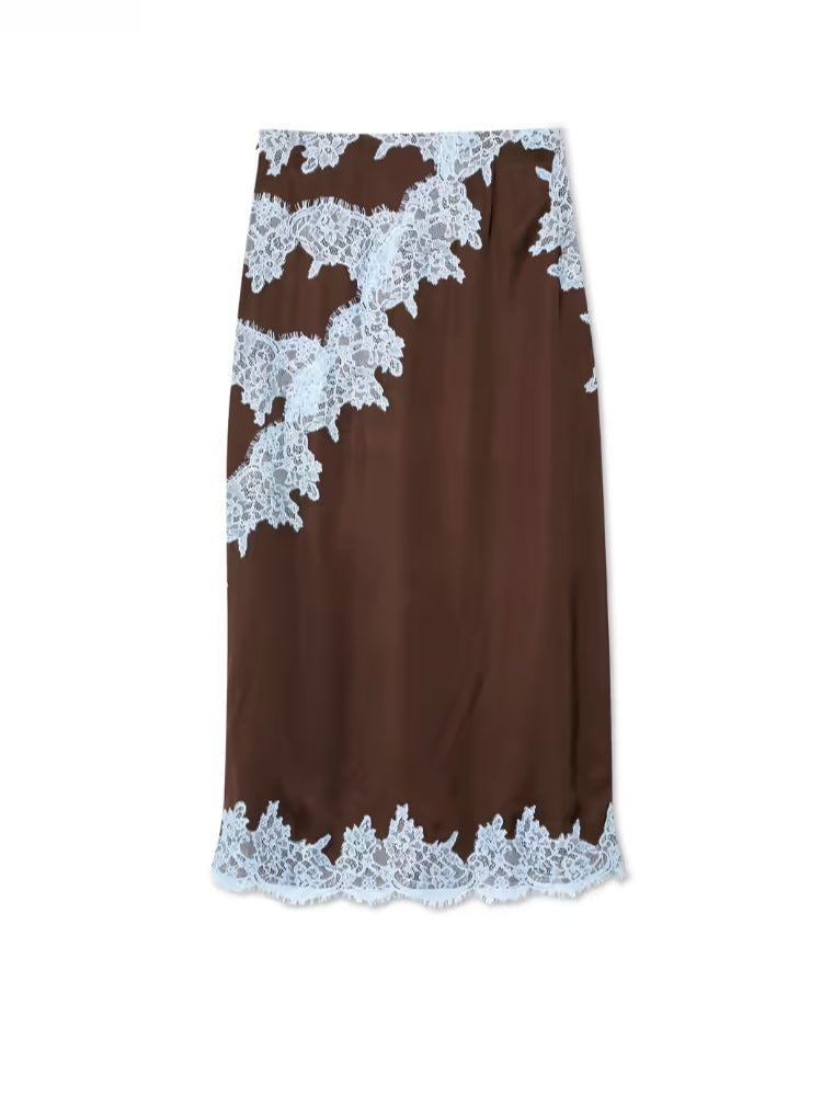 Women's Elegant Lace Panel Top & Skirt Set