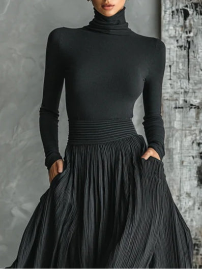 Women's Turtleneck & Pleated Skirt Set