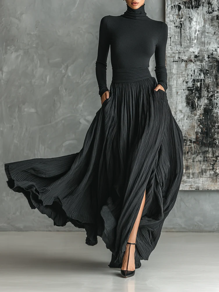 Women's Turtleneck & Pleated Skirt Set