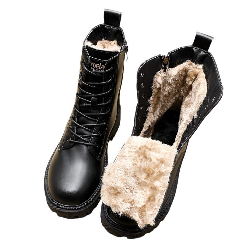 Women's Black Leather Warm Boots