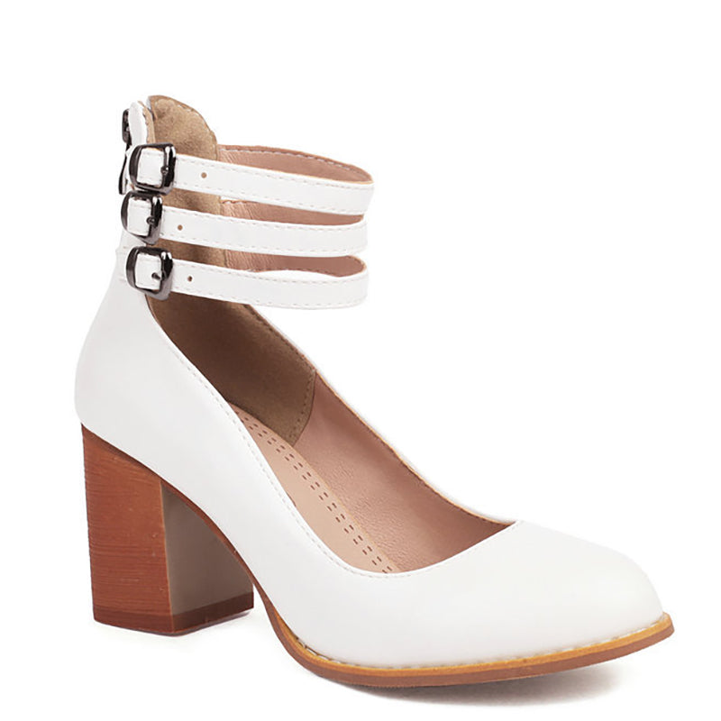 Women's Smooth Sandals with Ankle Strap and Thick Heel