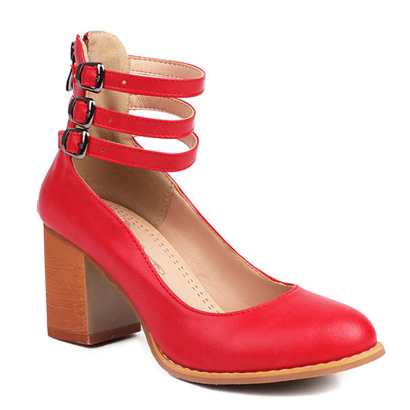 Women's Smooth Sandals with Ankle Strap and Thick Heel