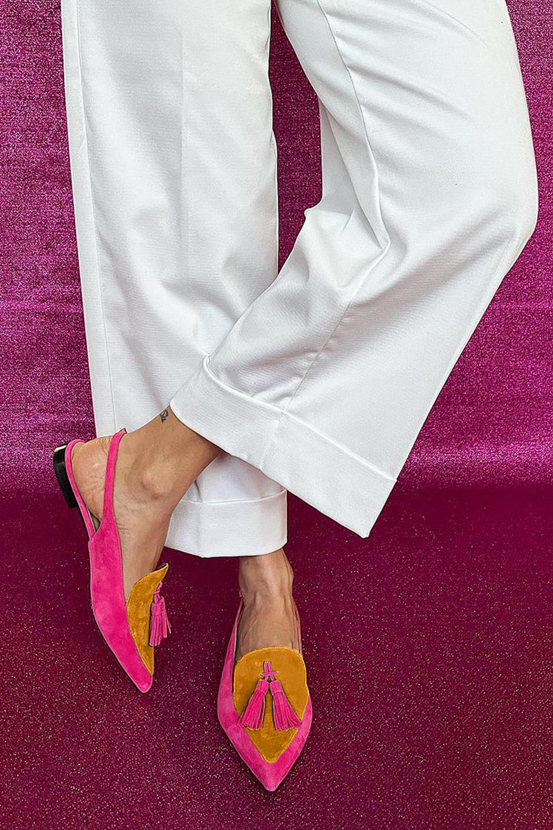 Women's Colorful Ballet Flats with Fringes and Decorative Ankle Strap
