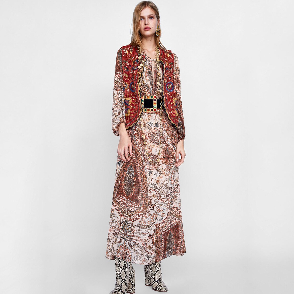 Women's Floral Velvet Boho Waistcoat