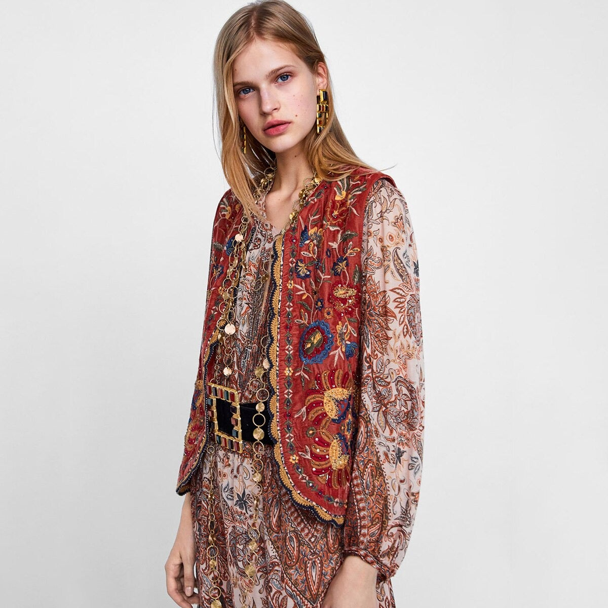 Women's Floral Velvet Boho Waistcoat