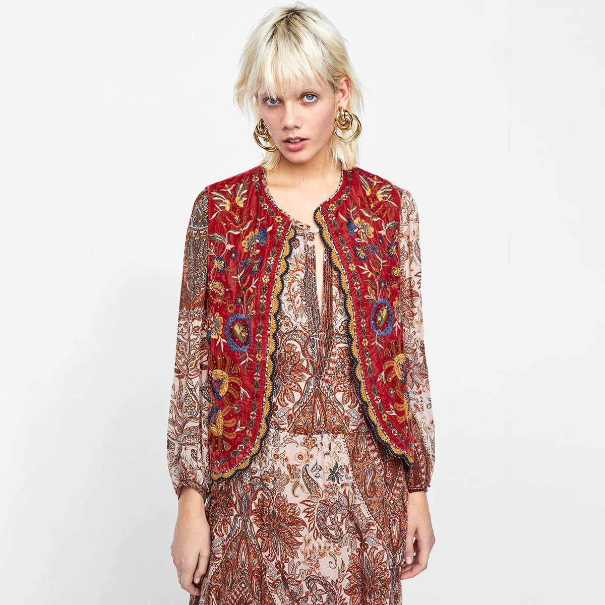 Women's Floral Velvet Boho Waistcoat