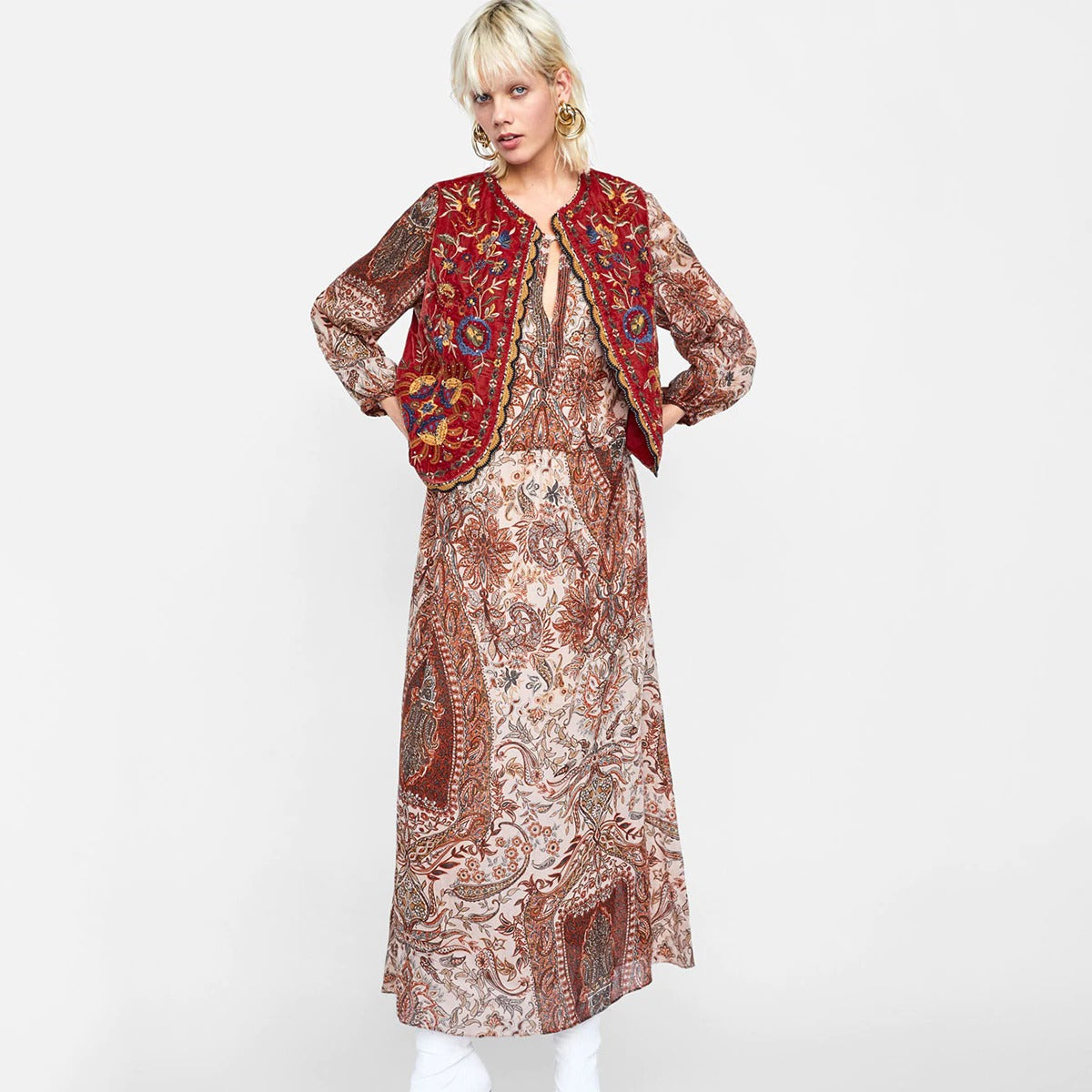 Women's Floral Velvet Boho Waistcoat