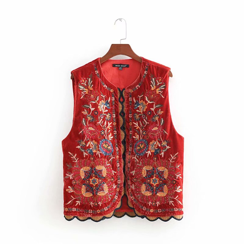 Women's Floral Velvet Boho Waistcoat