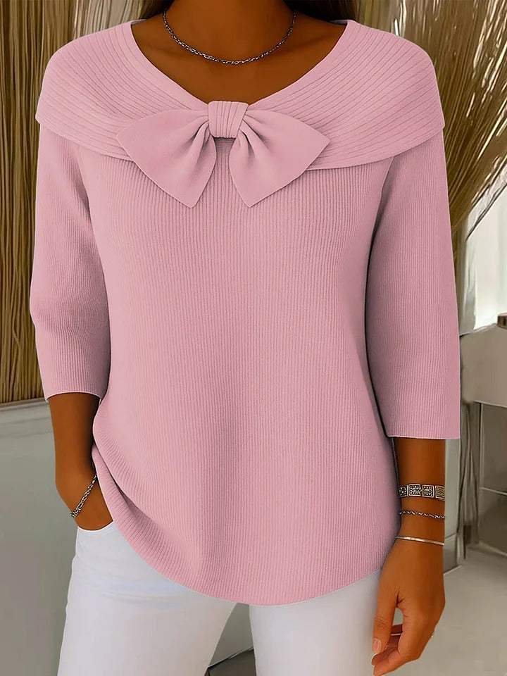 Women's Sweater with Bow and Round Neckline