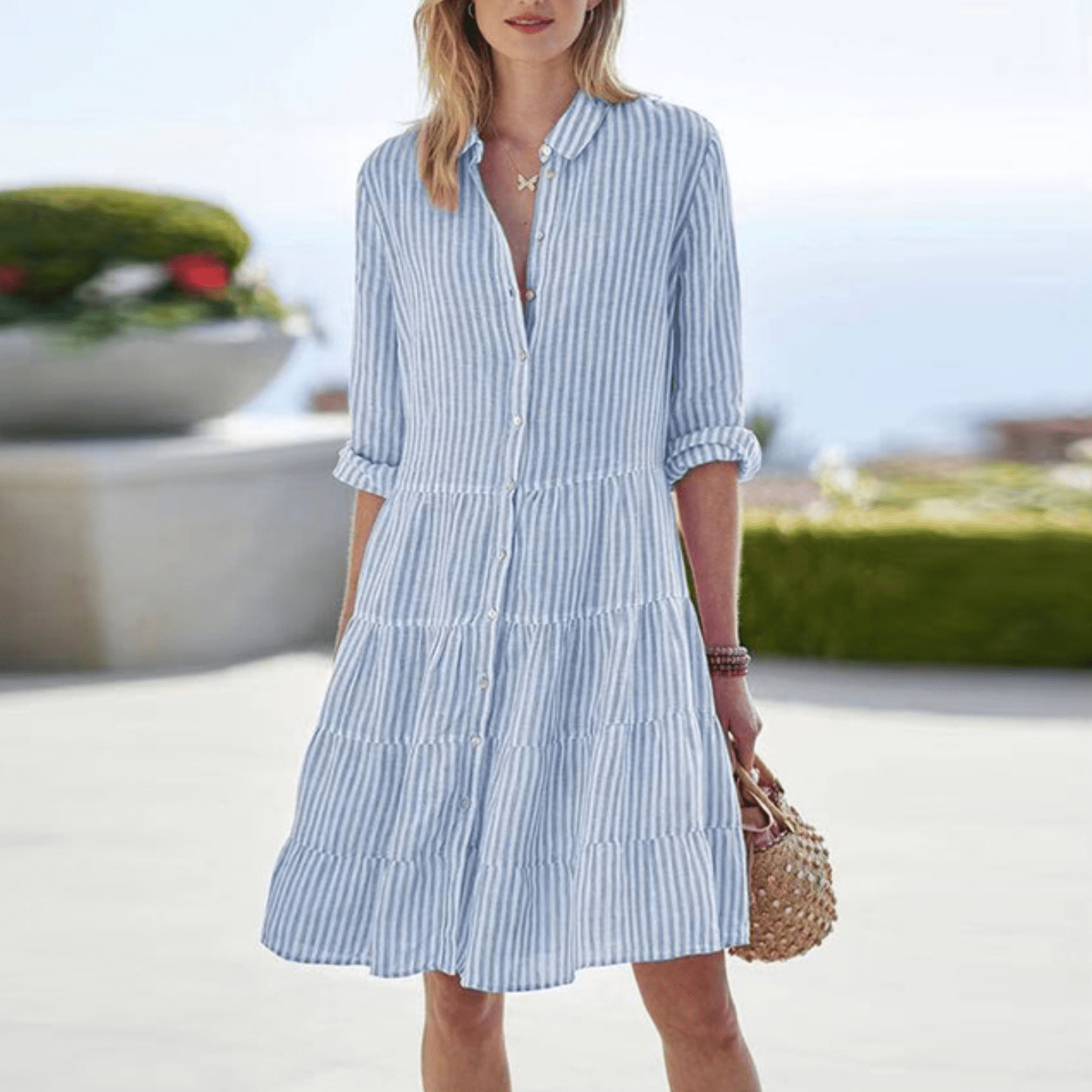 Women's Breezy Striped Dress With Buttons